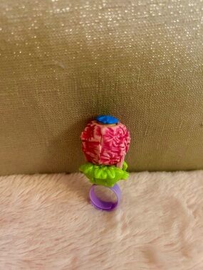 Vintage bluebird Polly Pocket flower surprise ring set RARE